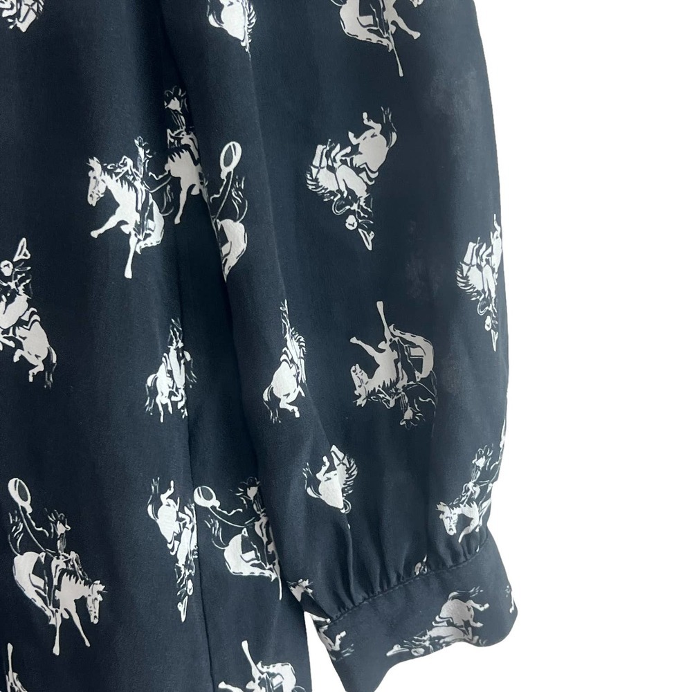 Re/Done 60'S Bow Silk Rodeo‎ Horse Print Mini Dress Black Size Small - Picture 6 of 7
